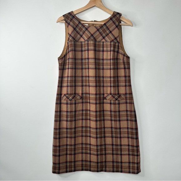 Talbots Dresses & Skirts - 🔴 SOLD- VTG Talbots Tan Plaid Wool Blend Sleeveless Jumper Dress Academia